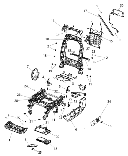 2010 Dodge Ram 3500 Adjusters, Recliners & Shields - Driver Seat Diagram