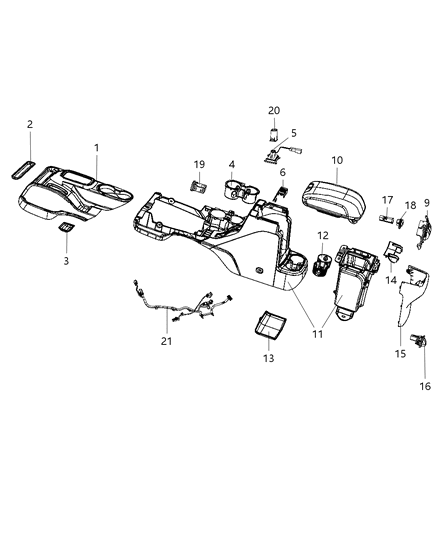 2017 Jeep Wrangler Center Console Storage Armrest Diagram for 6DJ46LA3AA