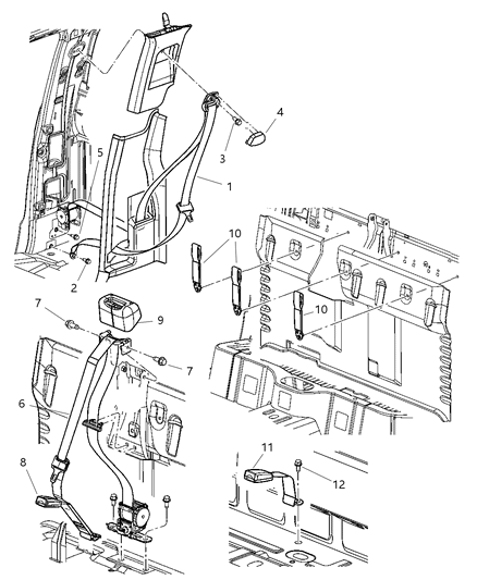 2011 Ram Dakota Seat Belts Rear Diagram 1