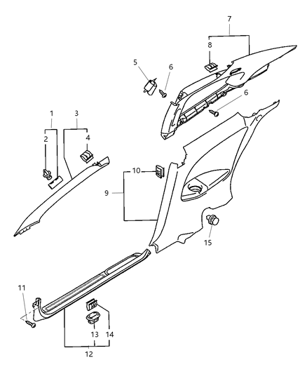 2004 Chrysler Sebring Moldings, Scuff Plate And Panel Diagram