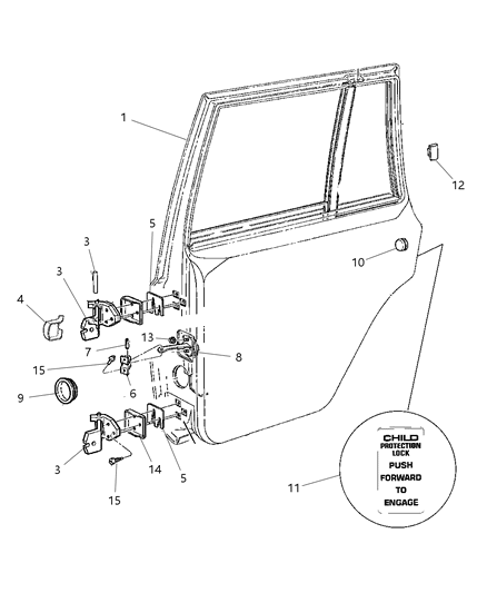 2001 Jeep Cherokee Door, Rear, Shell & Hinges Diagram