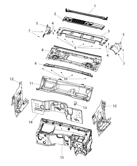 2021 Jeep Wrangler Cowl, Dash Panel & Related Parts Diagram