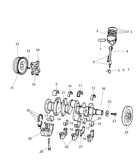 1999 Dodge Durango Crankshaft , Piston & Torque Converter Diagram 1