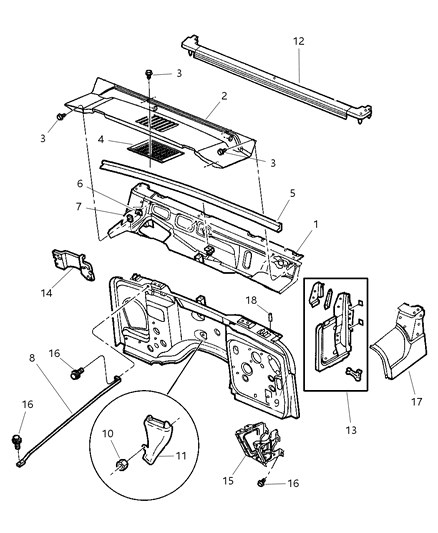 2002 Jeep Wrangler Seal-Hood To COWL Diagram for 55174640AC