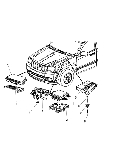 2009 Jeep Commander Modules, Engine Compartment Diagram