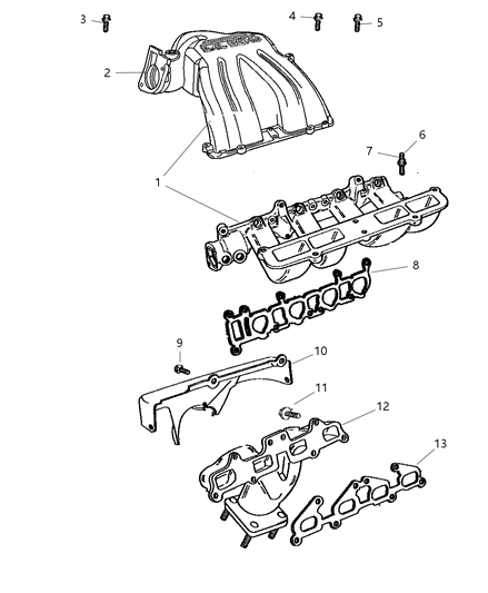 2005 Jeep Liberty Manifolds - Intake & Exhaust Diagram 1