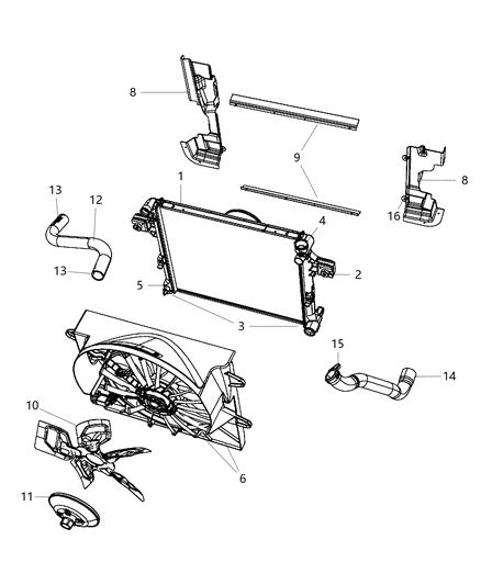 2008 Jeep Grand Cherokee Radiator & Related Parts Diagram 2