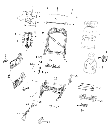 2021 Ram 1500 Adjusters, Recliners, Shields And Risers - Passenger Seat Diagram