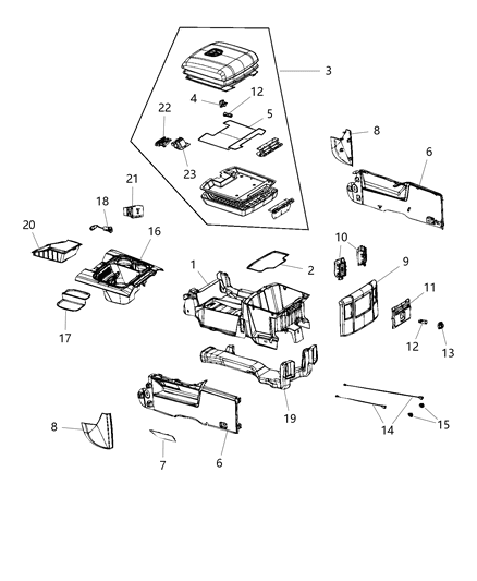 2018 Ram 1500 Console ARMREST Diagram for 6RD72HL1AE