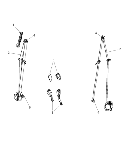 2013 Dodge Journey Seat Belts, Front Diagram