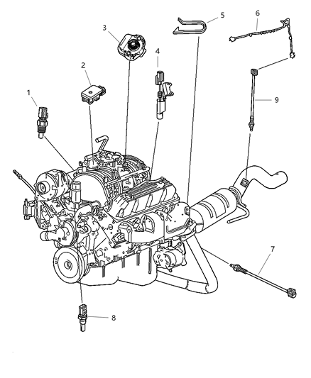 2001 Dodge Dakota Sensors - Engine Diagram 2