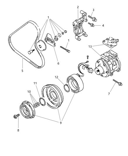 1998 Dodge Avenger Compressor & Mounting Brackets Diagram 1