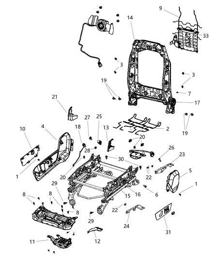 2011 Ram 3500 Adjusters, Recliners & Shields - Passenger Seat Diagram