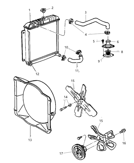 1998 Dodge Ram Van Radiator & Related Parts Diagram