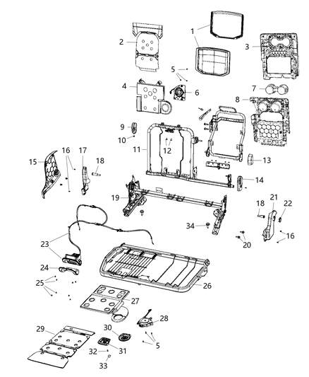 2020 Ram 1500 New Style Second Row - Rear Seat Hardware, Split Seat Diagram 2