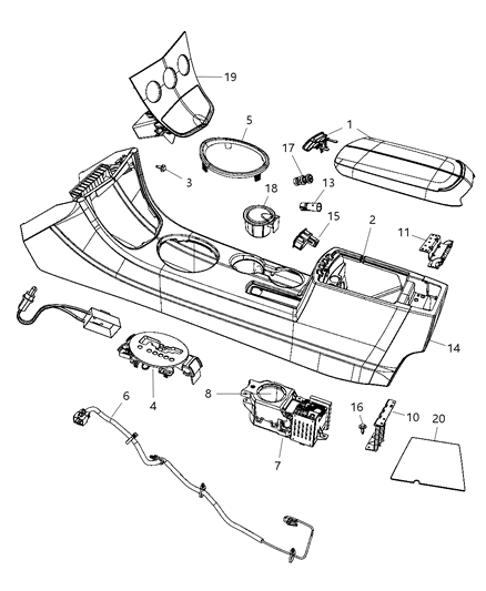 2008 Chrysler Sebring Console ARMREST Diagram for 1GM731T1AA