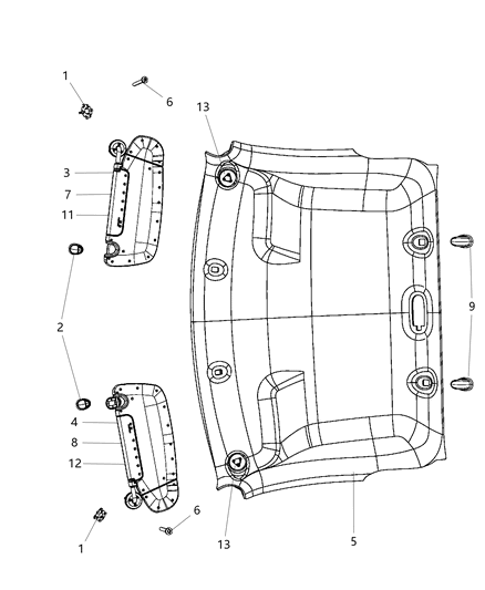 2012 Ram 3500 Headliner Diagram for 1TZ63BD1AA