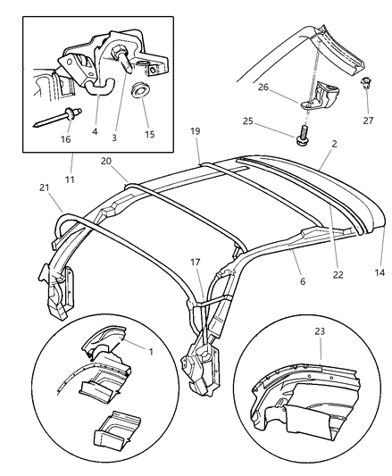 2003 Chrysler Sebring SLINGWELL-Folding Top Diagram for RH80VXLBB