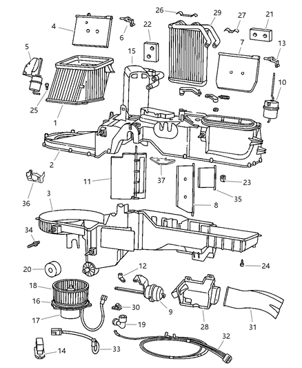 1998 Dodge Ram 2500 Quad & Club Cab Air Conditioning & Heater Unit Diagram