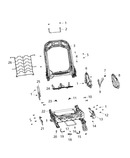 2018 Jeep Wrangler Adjusters, Recliners, Shields And Risers - Passenger Seat Diagram 4