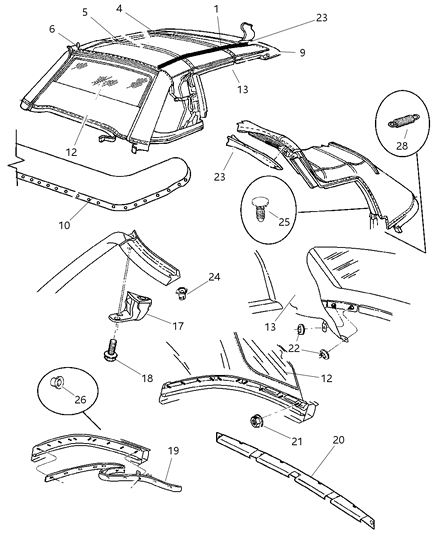 2000 Chrysler Sebring BUSHING-Folding Top Power Guide Diagram for 4724359
