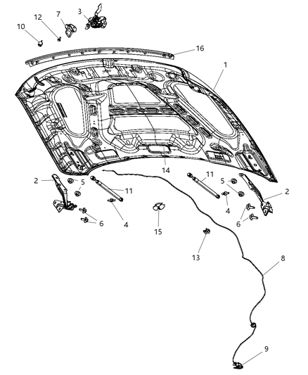 2011 Ram 2500 Hood & Related Parts Diagram