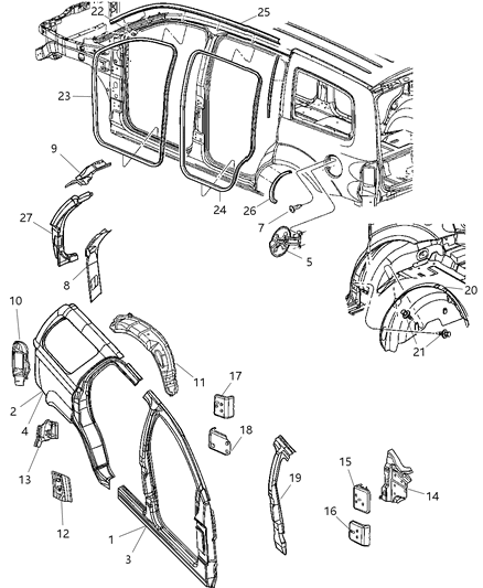 2007 Dodge Durango Panel-Body Side Aperture Diagram for 68005029AA