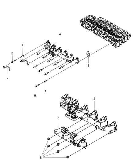 2007 Dodge Ram 3500 Exhaust Manifold , Exhaust Manifold Heat Shield And Mounting Diagram
