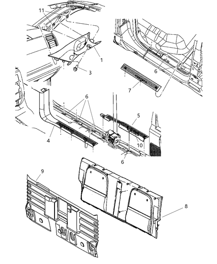 2008 Dodge Dakota Interior Moldings And Pillars Diagram