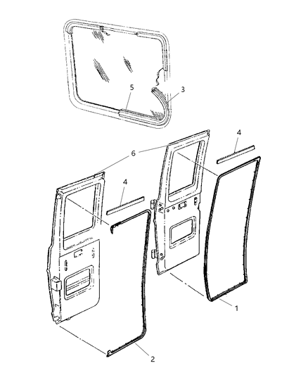 2000 Dodge Ram Wagon Door, Dual Cargo Weatherstrips & Seals Diagram