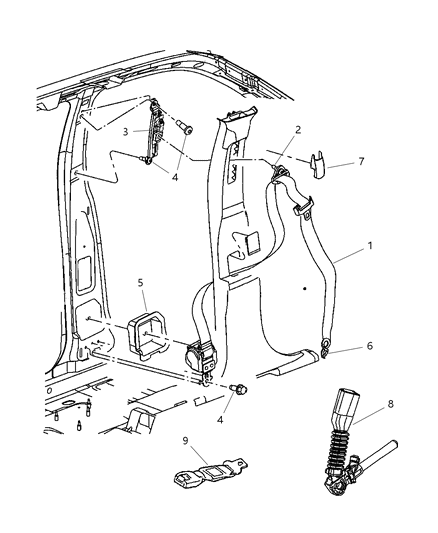 2007 Jeep Commander Front Outer Seat Belt Diagram for 1DM50XDVAB
