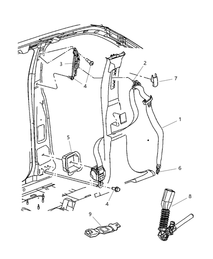 2007 Jeep Commander Front Outer Seat Belt Diagram for 5HQ36BD1AJ