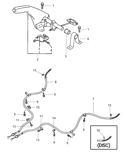 1998 Chrysler Sebring Coupe Lever & Cables, Parking Brake Diagram
