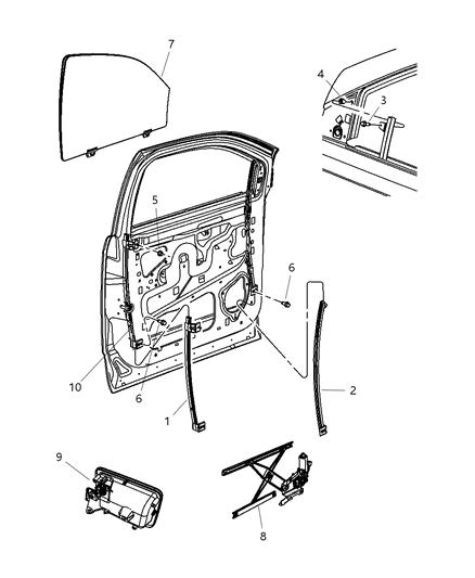 2007 Dodge Durango Door, Front Glass & Regulator Diagram