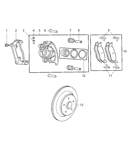 2009 Dodge Ram 1500 Brakes, Rear, Disc Diagram