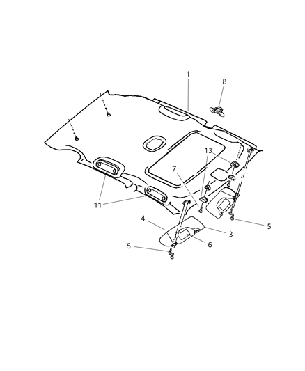 2006 Chrysler PT Cruiser Headliner & Visor Diagram