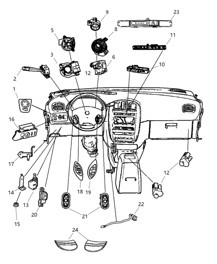2007 Dodge Grand Caravan Switches - Instrument Panel & Console Diagram