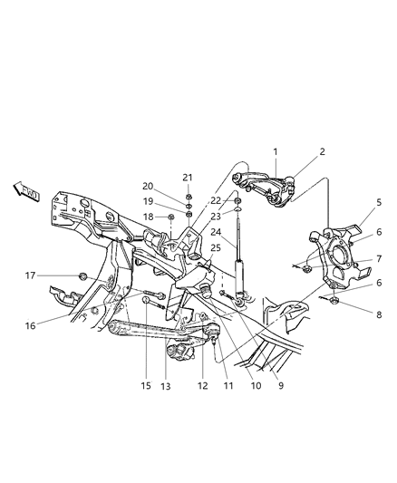 2000 Dodge Durango Front Suspension - Control Arms, Shocks, Knuckle Diagram