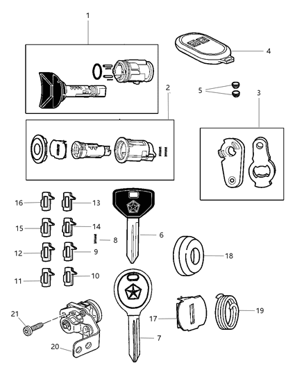 2000 Jeep Grand Cherokee Lock Cylinder & Keys Diagram