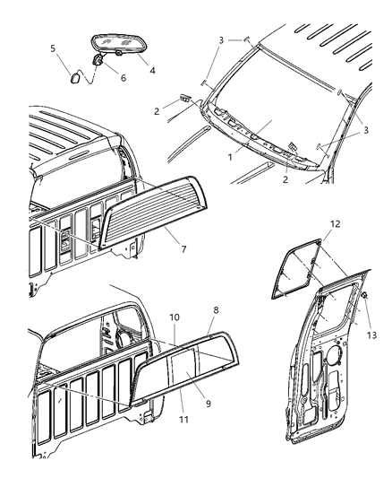 2005 Dodge Dakota Windshield & Mirror - Rear Window Diagram