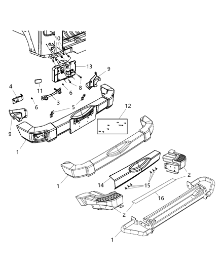 2013 Jeep Wrangler Bumper-Rear Diagram for 68195897AA