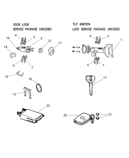 1997 Dodge Ram Van Lock Cylinders & Components Diagram