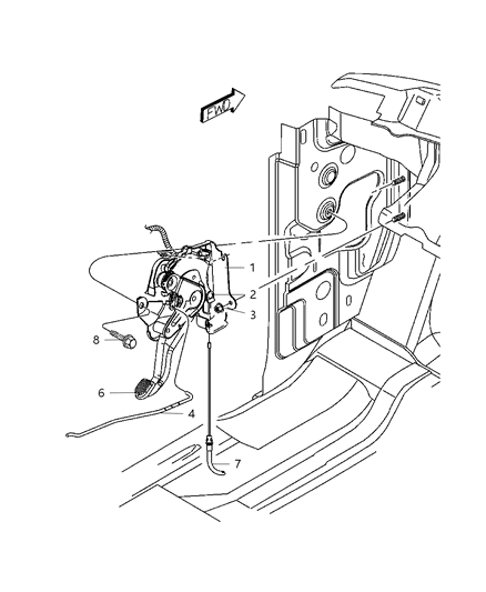 2011 Dodge Dakota Park Brake Lever & Cables, Front Diagram