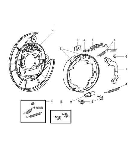 2011 Dodge Caliber Park Brake Assembly, Rear Disc, Rear Drum Diagram