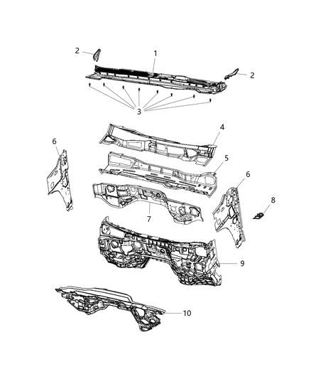 2021 Ram 1500 COWL PNL-COWL PLENUM Lower Diagram for 68492560AA