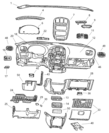 2002 Chrysler Town & Country Instrument Panel Panel - Silencers - Covers Diagram