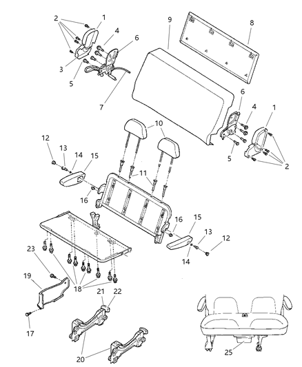 2004 Dodge Grand Caravan Rear Seat - 2 Passenger Adjusters - Cover - Shields And Attaching Parts Diagram