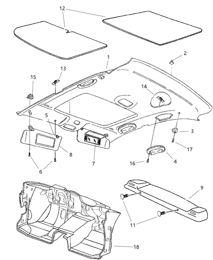 1997 Dodge Stratus Headliner & Visor Diagram