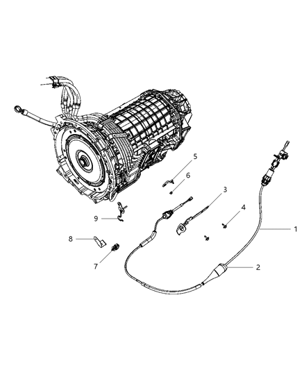 2009 Dodge Durango Gearshift Lever , Cable And Bracket Diagram 1