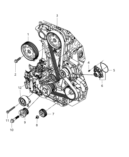 2007 Jeep Wrangler Timing Chain Package & Cover & Mounting & Components Diagram 2